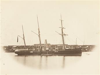 (EARLY CHINESE PHOTOGRAPHY) A group of five Canton photographs of ships on the Pearl River.